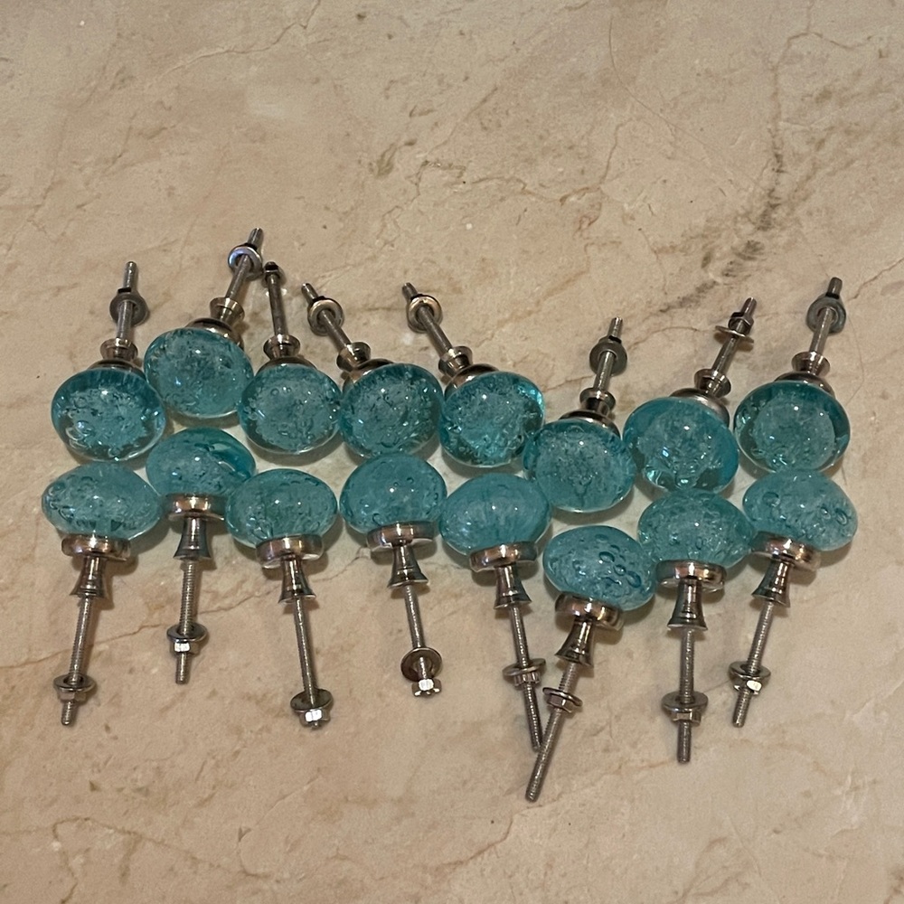 Set of 16 Aqua Glass Drawer Pulls